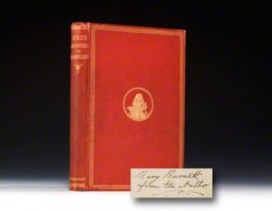 1866 first (official London) edition of Alice in Wonderland in the original cloth.  This copy signed and presented by Carroll. 