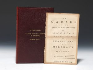 1774 printing of Franklin’s Causes of the Present Distractions in America Explained, published anonymously