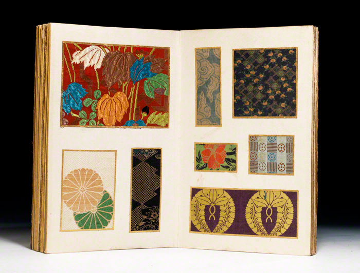Examples from a 19th-century book of Japanese Kimono fabric samples