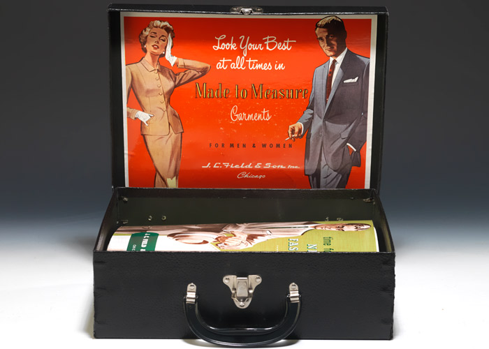 Salesman’s Sample Case from JC Field and Son (1959), complete with styles, colors and fabric swatches.