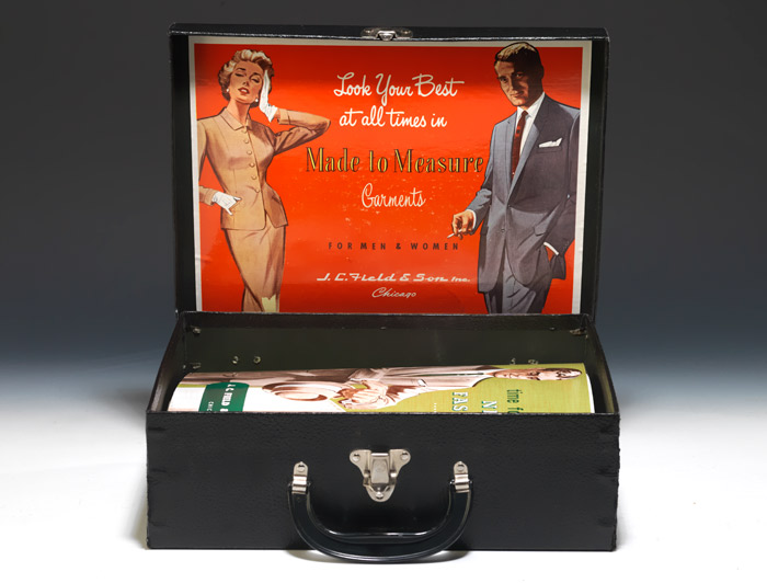 Salesman’s Sample Case from JC Field and Son (1959), complete with styles, colors and fabric swatches.