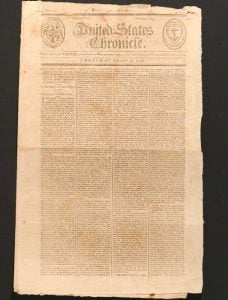 Washington’s Farewell Address in the September 29, 1796 Rhode Island United States Chronicle, ten days after the first newspaper printing in Philadelphia