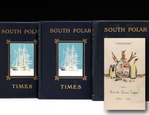 Limited first edition of the complete run of South Polar Times.  Smith & Elder, 1907 & 1914.  Volume I edited by E. Shackleton, issued in an edition of only 250 copies. 