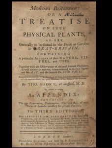 The title page of a 1751 book printed by Franklin on medicinal uses of flora.