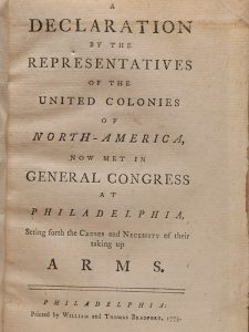 First pamphlet printing of the 1775 Declaration 