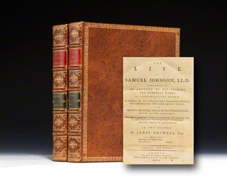 1791 first edition, first issue of James Boswell’s Life of Samuel Johnson. London: Printed by H. Baldwin for C. Dilly.