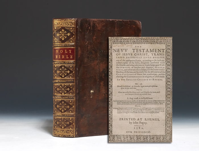 Very scarce first edition of the important Rheims New Testament, the first Roman Catholic version in English, translated from the Vulgate
