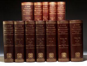 The 10-volume (here bound in 12) complete first edition set of the OED.
