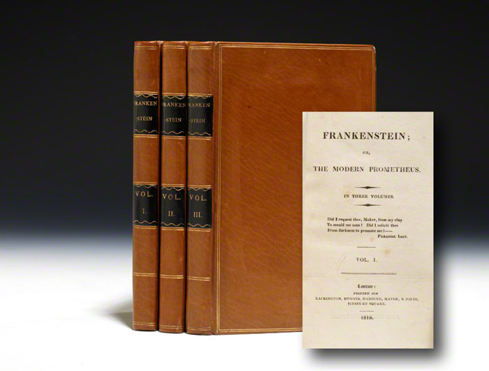 First Edition Frankenstein printed in London by Lackington, Hughes, Harding, Mavor, & Jones, 1818