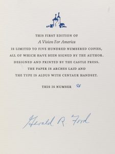 Signed limited first edition of Gerald Ford's Vision for America (BRB 91697)