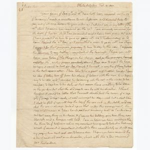 The first page of a lengthy autograph letter of particular historical interest, concerning the death of Jefferson's slave Jupiter (BRB 103402)