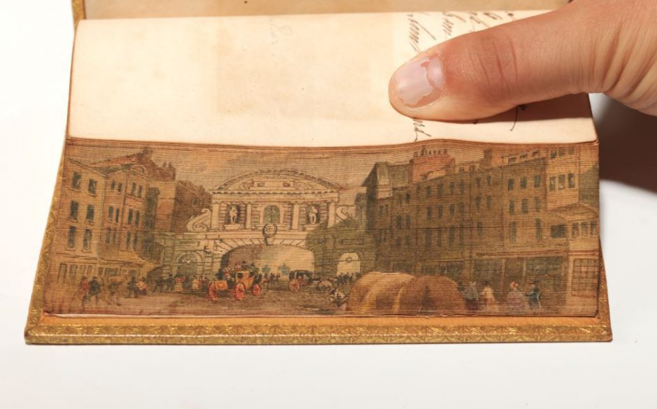 An example bound by the Edwards of Halifax, who popularized fore-edge paintings in the 18th century