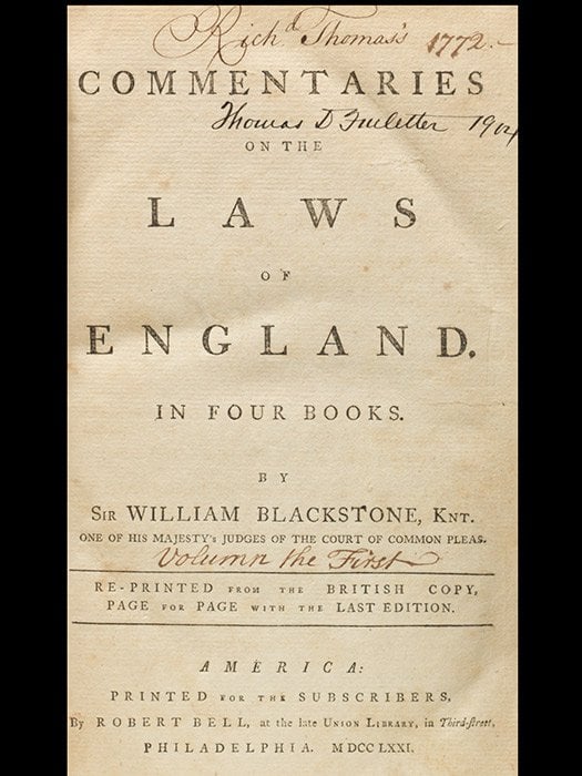 First American edition of Blackstone’s Commentaries (BRB 101606)