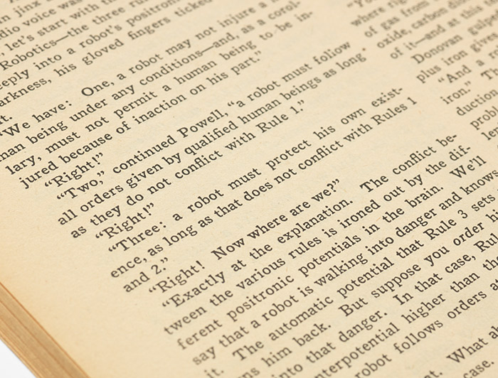 The Three Laws of Robotics by Asimov in his story "Runaround", from the March 1942 issue of Astounding, the first publication of all three laws together (BRB 104266)