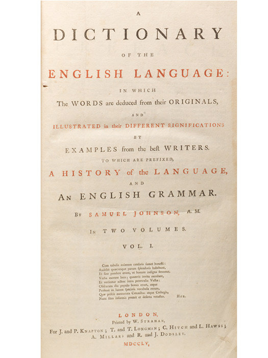 Title page of the 1755 first edition of Johnson's Dictionary (BRB 103003)