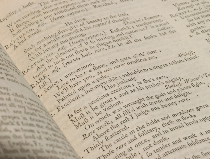 "Rare" defined in the 1755 first edition of Johnson's Dictionary (BRB 103003)