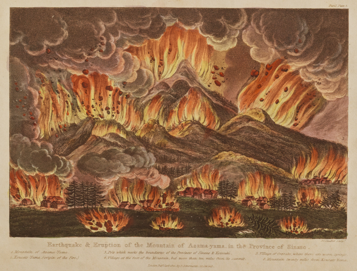 Plate of a Japanese Earthquake and Volcanic Eruption from Illustrations of Japan.