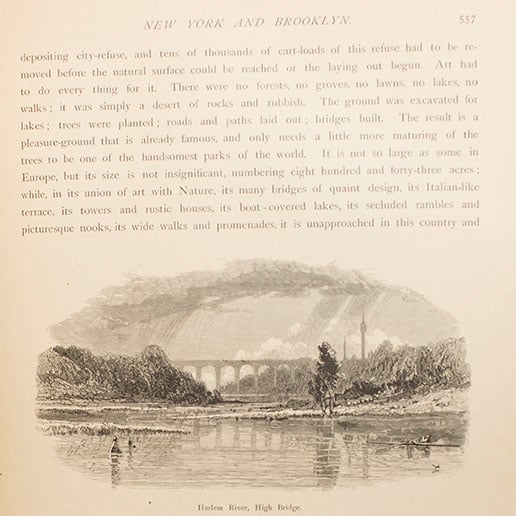 Example of an in-text wood engraving, page and text printed from a single pass of the press, from William Cullen Bryant’s magnificent Picturesque America