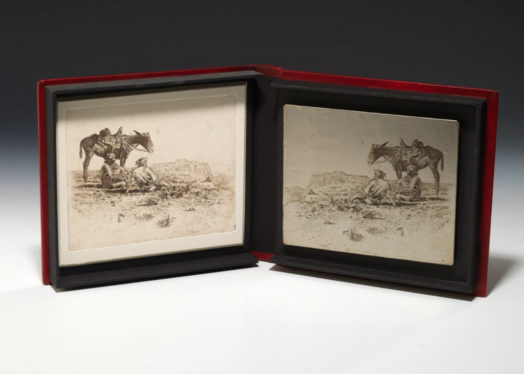 An original etched plateaccompanied with a proof print of “Hopi Boys,” both by artist Edward Borein