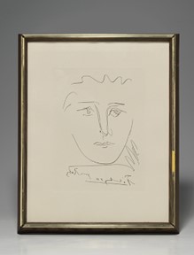 Framed etching by Picasso entitled, "Pour Roby"