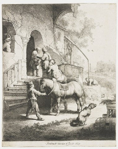 Etching of "The Good Samaritan" by Rembrandt (1633)