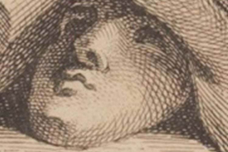 Detail face image from the Copper engraving from the expanded second edition of Hanmer's illustrated Works of Shakespeare